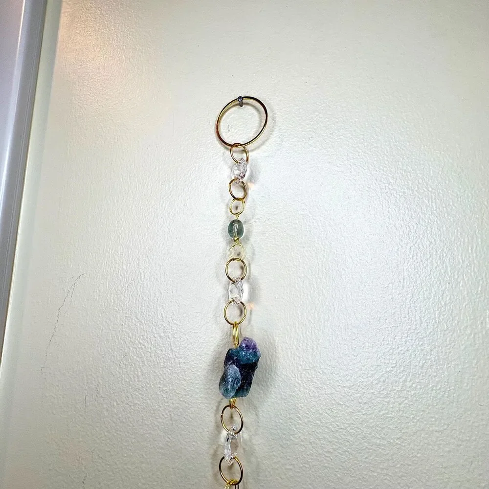 Raw Fluorite and Fluorite Bead Gemstone Wall Hanging